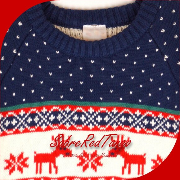 NWT Hanna Andersson Holiday Fair Isle Sweater Dear Deer Navy Blue 120 6 7 - Picture 2 of 4